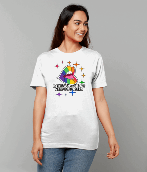 Gildan Heavy Cotton T-Shirt Bathrooms Don't Need Bouncers WHITE T-SHIRT