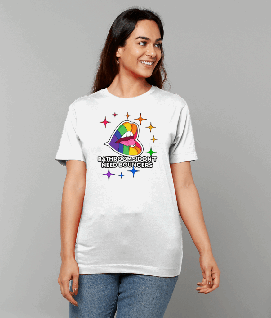Gildan Heavy Cotton T-Shirt Bathrooms Don't Need Bouncers WHITE T-SHIRT
